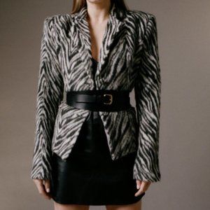 Women's Alyson Eastman Wool Muse Zebra Print Blazer, Size S - Black/White